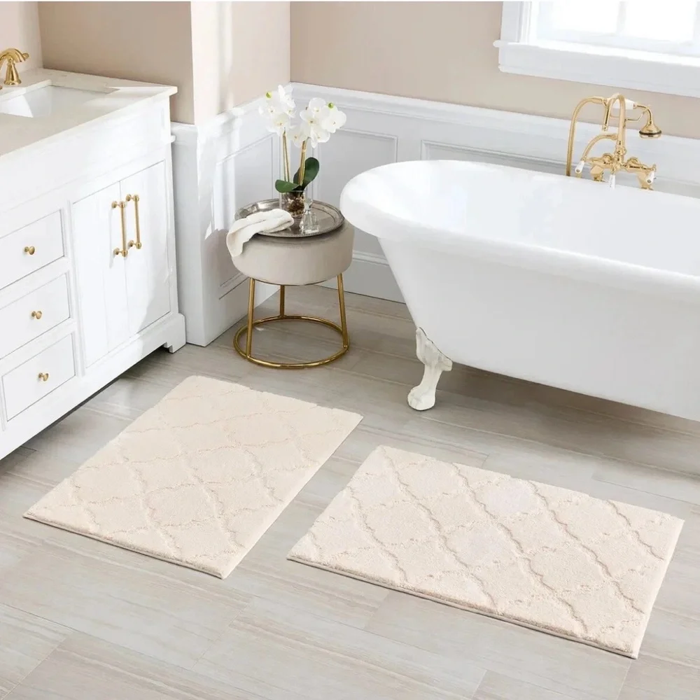 2 Pk Charisma Drylon Trellis Bath Rugs Ivory 24” W x 36” L New